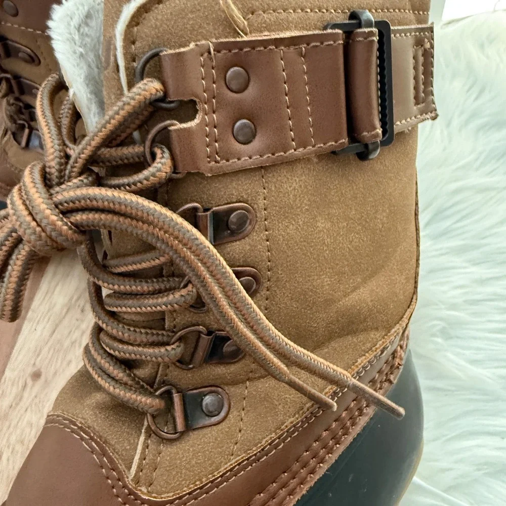 JBU Calgary Weather Ready Faux Fur Lined Duck Boots‎ Women's Sz 7 Tan Black Snow